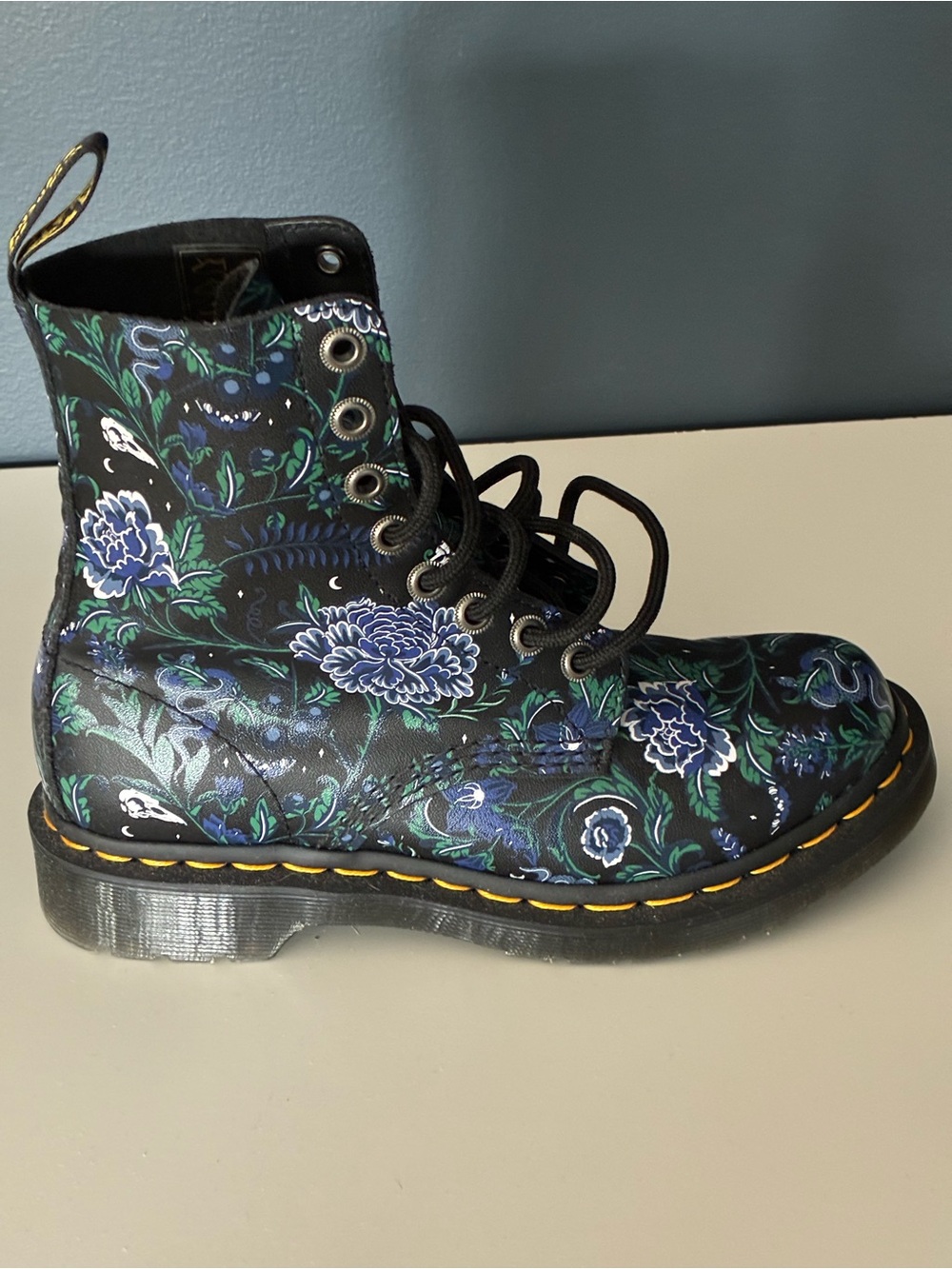 Dr. Martens Black Floral Lace-Up Combat Boots - Picture 2 of 3